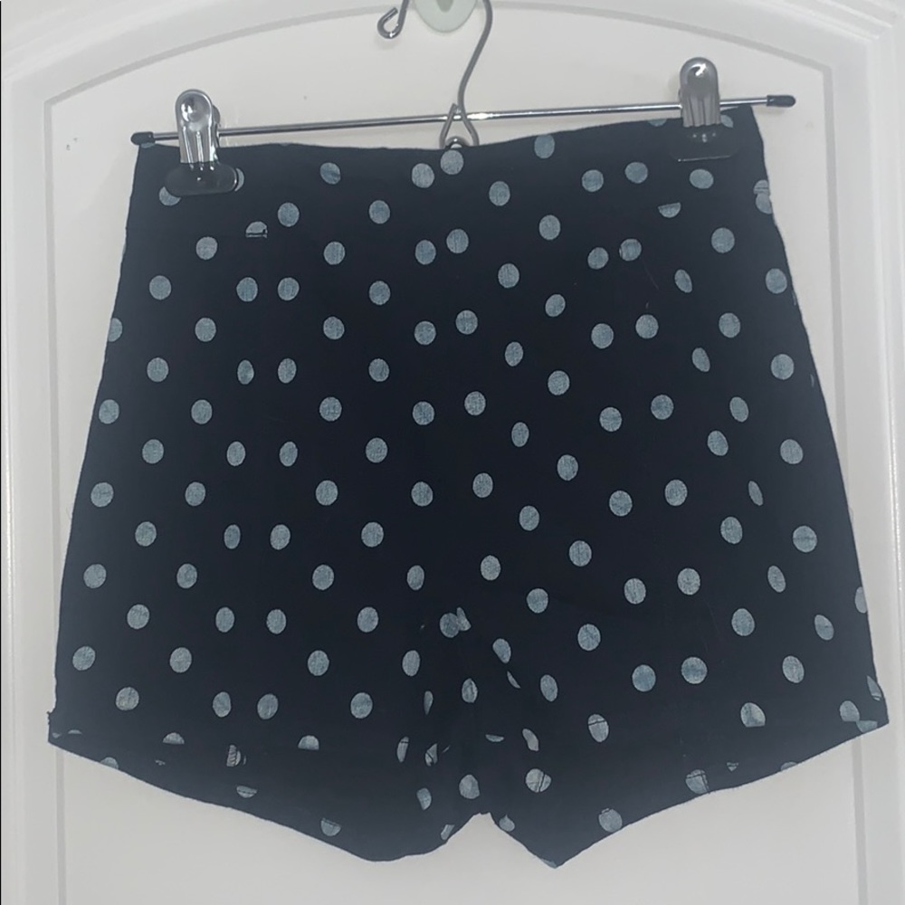 High-Waisted Polkadot Blue Denim Shorts